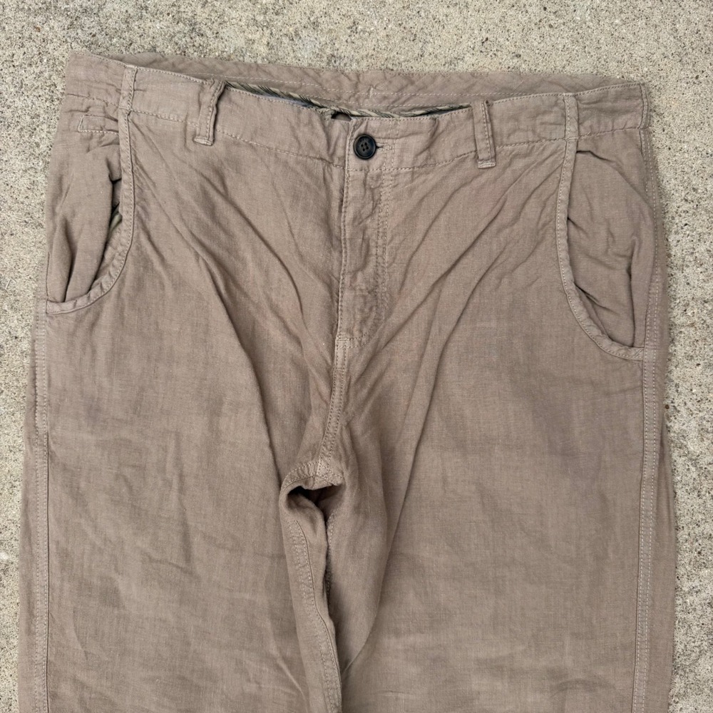 Murano Linen Trousers Mens 36x30 Brown Button Fly Baird McNutt Casual Beachy - Picture 9 of 12